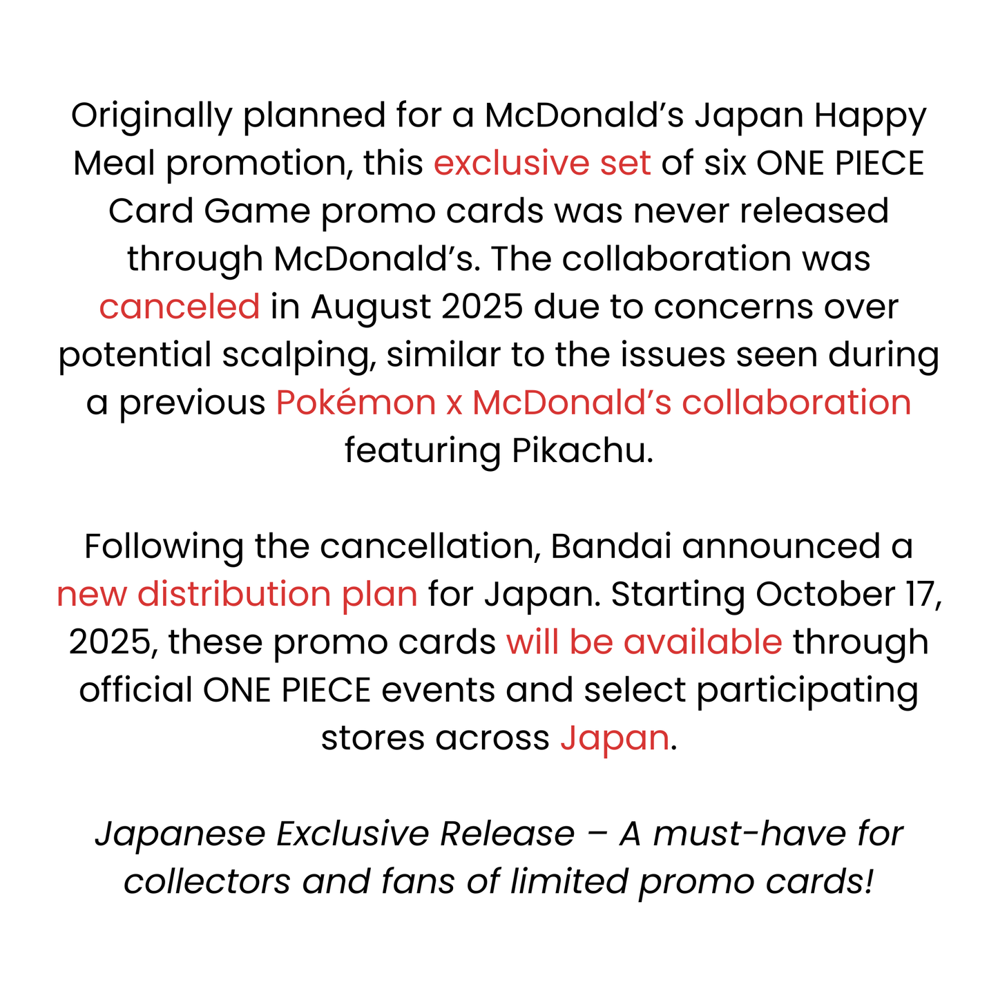 ONE PIECE x McDonalds Japan - Collaboration Promos (Japanese Exclusive)